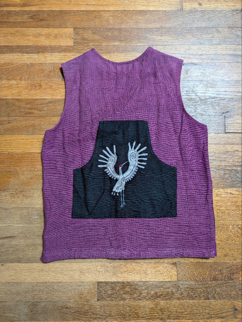 Vintage Art to Wear Japanese Crane Embroidered Vest Purple Black Woven Asian Med - Picture 2 of 16